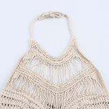 Z Wind Summer New 2025 Women's Clothing Hollow Knitted Neck Bare Back Leisure Vest Blouse 3991015