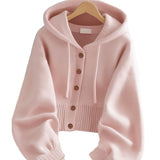 Autumn 2025 New Women's Knitted Open Shirt Warm Casual Languile Languiled Hooded Sweater Jacket