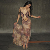 2025 Autumn Fashion Trend Women's New Slings Wood Ear Print Loose Umbilly Dress