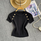 Spice Girls Knit Round Collar T-Shirt Girls Summer Thin Short Thin Design Feeling Fried Street Pure Desire Top