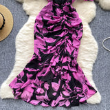 High-End Women's Dress 2025 New Design V-Neck Short-Sleeved Folding Body-Brepaired Hip Irregular Fishtail Skirt