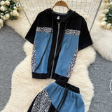 This Year's Popular Suit Women's Summer Fashion Leopard-Print Spliced Hat Jacket High-Waisted Open-Back Hip Skirt Suit