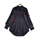 French Niche Design Three-Dimensional Flower Shirt Women's Autumn Loose Thin Ocean To Reduce The Age Of Chic Light Luxury Blouse