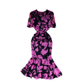 High-End Women's Dress 2025 New Design V-Neck Short-Sleeved Folding Body-Brepaired Hip Irregular Fishtail Skirt