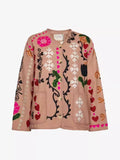 Women's Clothing 2025 New Pink Casual Wind Flowers Long-Sleeved Blouse Single-D Row V-Neck Jacket Woman