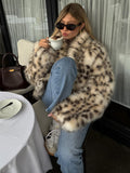 Exploding 2025 Autumn And Winter New Temperament Fashion Leopard-Print Collar Imitation Fur Coat