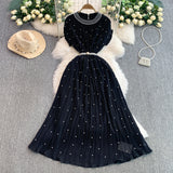 Light Luxury Famous Heavy Industry Nail Ball Collar Dress Women Summer Waist Thin 100 Fold Elegant Dress Dress Dress