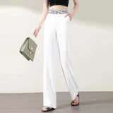 Ice Silk Wide Leg Pants Women Summer New High Waist Hanging Feeling Loose Waist Straight Barrel Loose White Drag Long Pants
