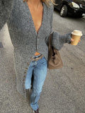 2025 Autumn And Winter Women's New Casual Gray Long Sweater Cardigan