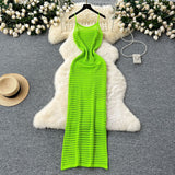 Empty Grid Sling Dress Women's Summer New Folding Coat Wearing Long Body Dressing Vest Burqa Skirt