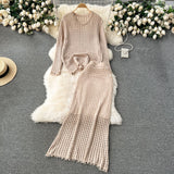 Korean Early Spring Wearing A Lazy Knitting Suit Women's Design Hollow Top Dress Two Sets Of Tide