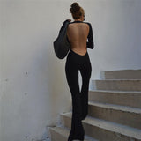 2025 Autumn Fashion Trend Women's New Long-Sleeved Back Repair Straight Legs Casual Jumpsuit