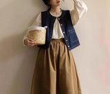 Fashion Retro Denim Vest Women Spring And Autumn Folding Waist Coat Outside A Small Design Feel Shoulder Clip